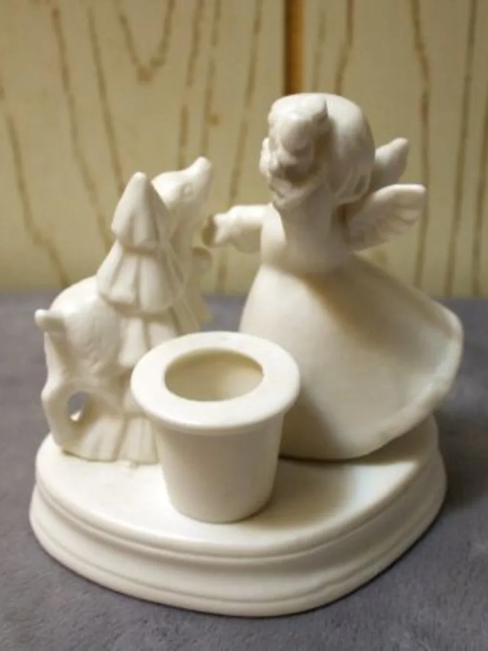 Vintage Colonial Candle Angel with Deer Candleholder with Taper Candles